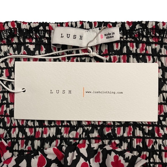 Lush Red Black White Liberty Floral Mini Ruched Dress Smocked Back Small - Picture 3 of 16